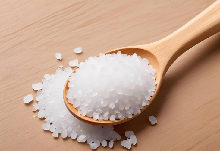 Sea Salt on Wooden Spoon Isolated with Clean White Background