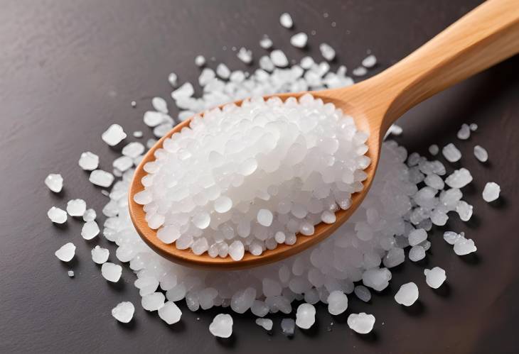 Sea Salt on Wooden Spoon with White Background Isolated