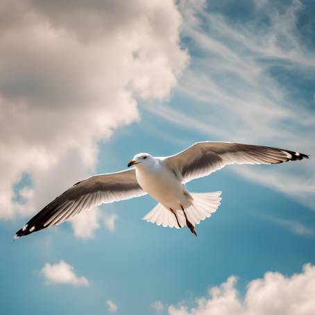 Seagull Gliding in a Clear Blue Sky  Bottom Up Perspective of a Bird in Motion