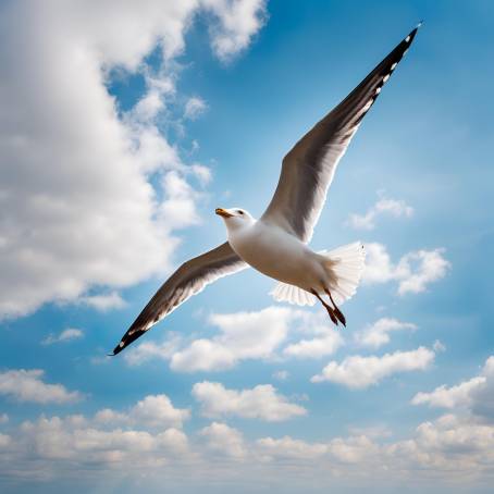 Seagull Soaring in a Blue Sky  Captivating Bottom Up Perspective of a Bird in Flight