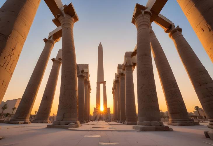 Second Pylon of Luxor Temple Stunning Sunset Panorama in Egypt