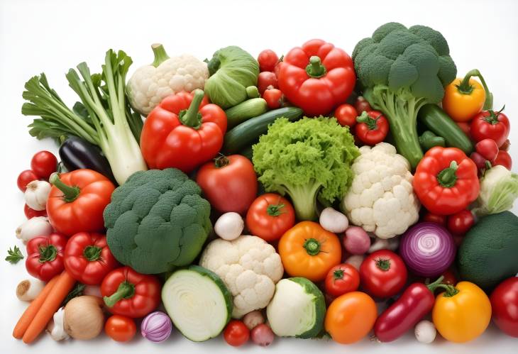 Selection of Fresh Vegetables on White Background Perfect for Healthy Meals