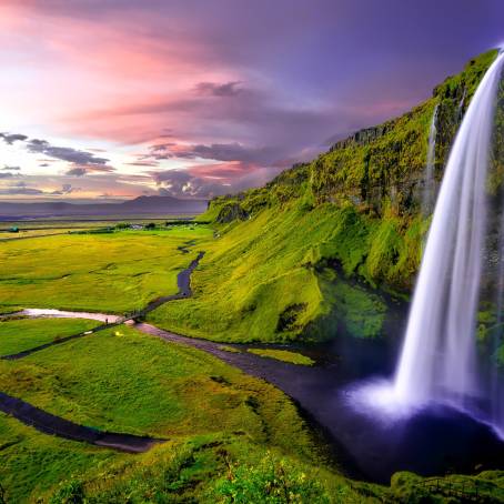 Seljalandsfoss at Sunset HDR View of Iceland Majestic Waterfall