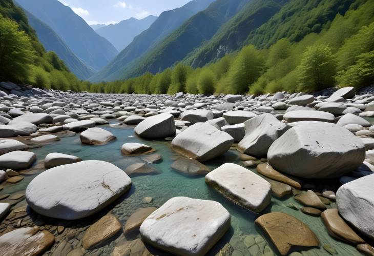 Serene Abraded Stones and River in Lavertezzo, Verzasca Valley, Ticino, Switzerland