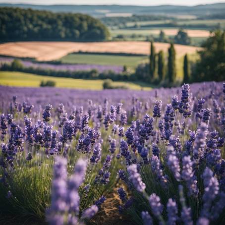 Serene Blue Lavender Blossoms in Summer Farmland