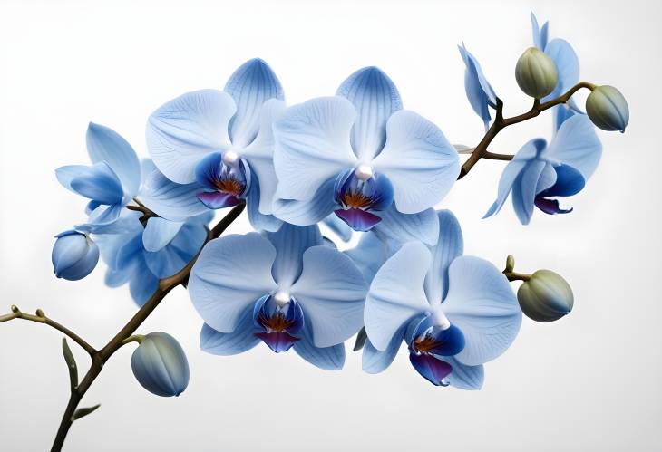 Serene Blue Orchid Branch on a Pristine White Background