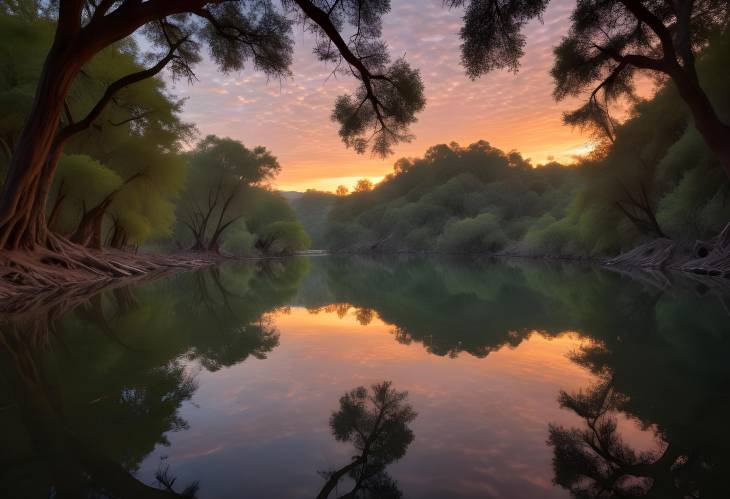 Serene Camecuaro Lake Sunset Water Mirror, Lush Trees, and Natural Spring in the Magical Michoacn