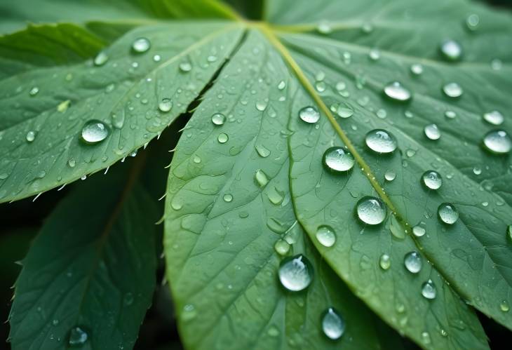 Serene Green Leaf with Morning Dew Natures Macro Magic