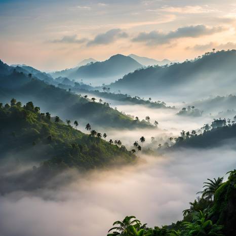 Serene Kerala Mountains in Morning Mist Stunning Nature Scenery for Travel and Relaxation