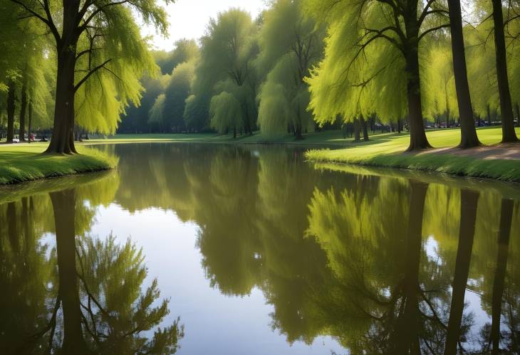 Serene Park Reflections Trees on a Small Urban Lake