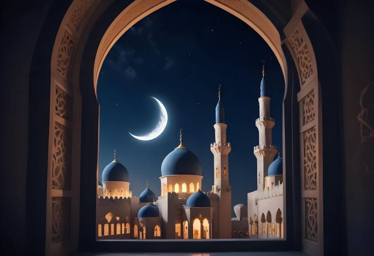 Serene Ramadan Kareem Mosque Window Background