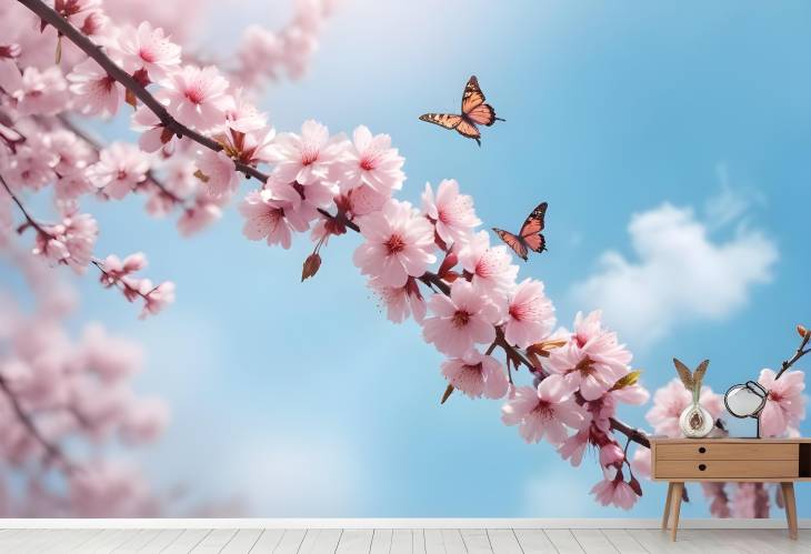 Serene Spring with Cherry Blossoms and Butterflies