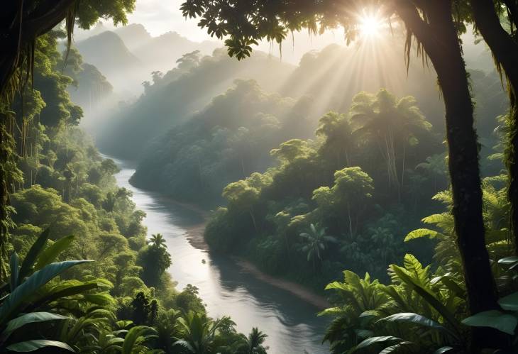 Serene Tropical Landscape River and Jungle