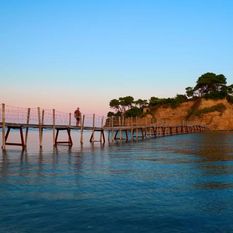 Serene Wooden Footbridge to Agios Sostis Island in Zakynthos