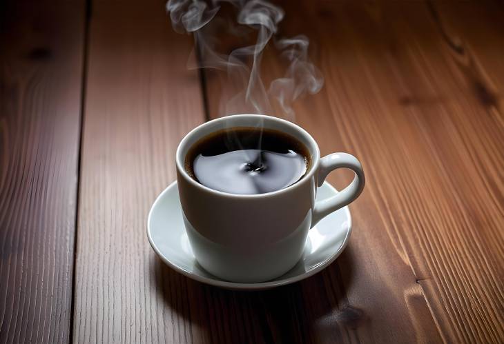 Serenity in a Cup Coffee with Steam on Wooden Surface