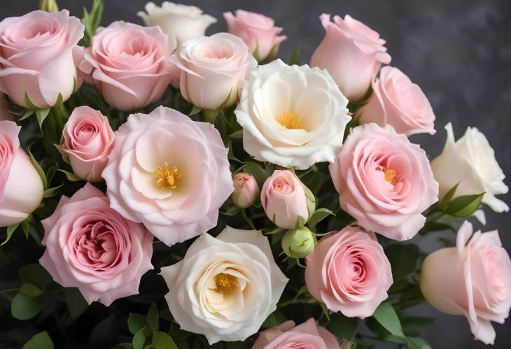 Serenity in Bloom Pink Roses and Eustoma Paint a Picturesque Floral Mosaic