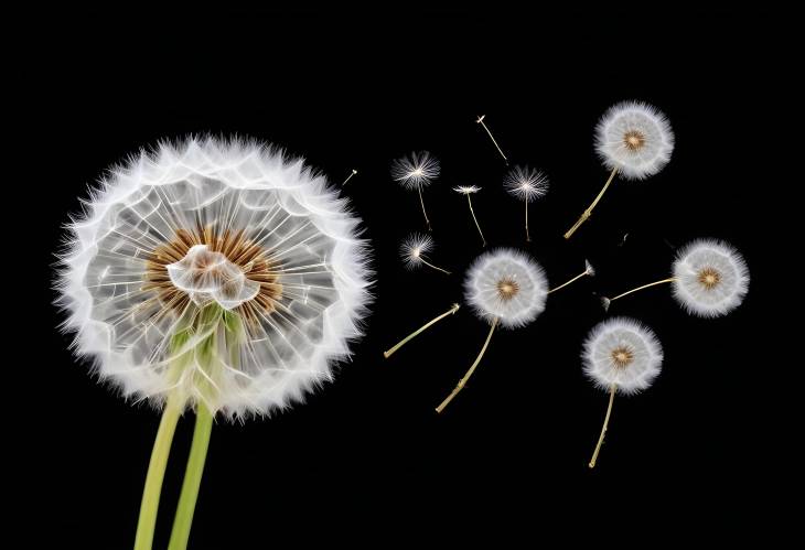 Serenity in Simplicity Dandelion Seeds on Black Canvas