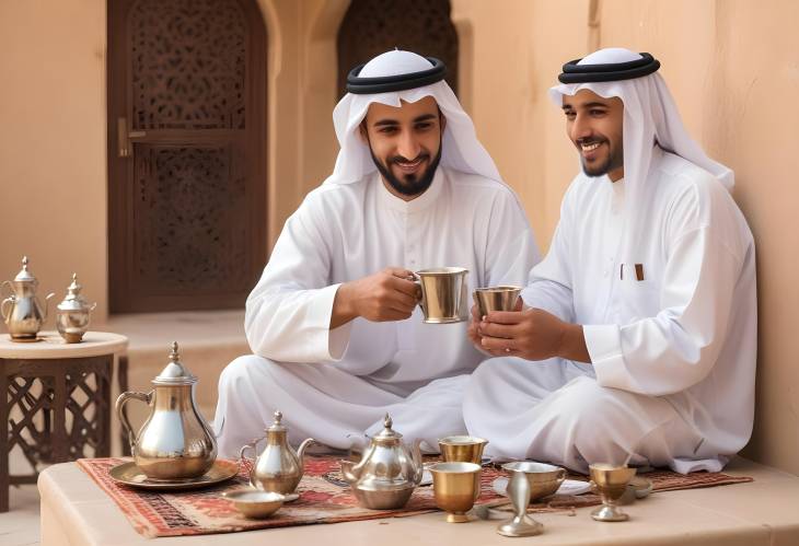 Serving Arabic Coffee Arab Man in White Kandura with Dallah