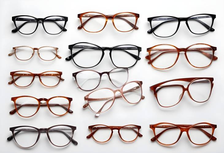 Set of Different Eyeglasses on White Background