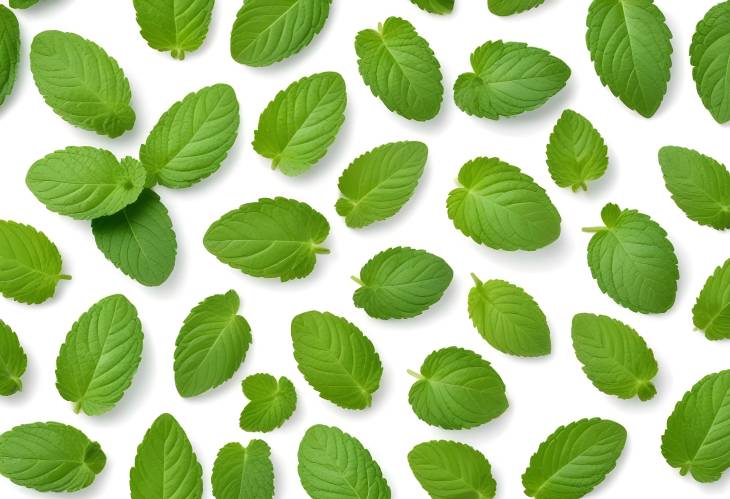 Set of Fresh Mint Leaves Isolated on White  Perfect for Culinary and Decoration