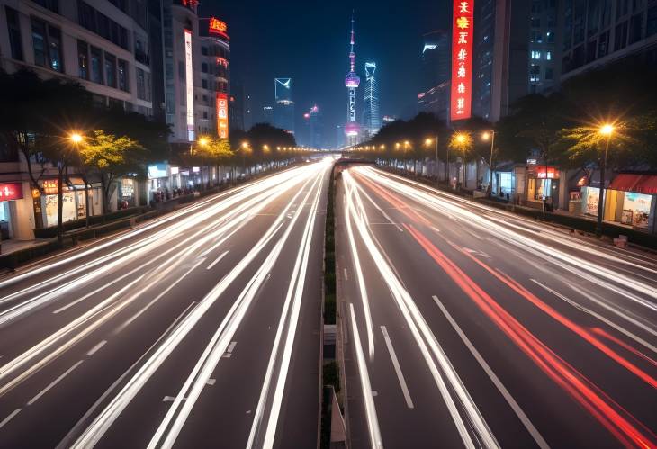 Shanghai After Dark Light Trails and Urban Energy