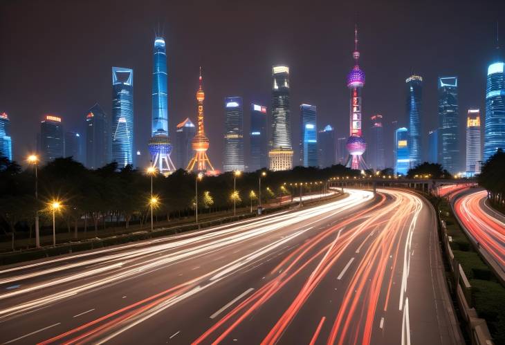 Shanghai by Night Mesmerizing Light Trails on City Streets