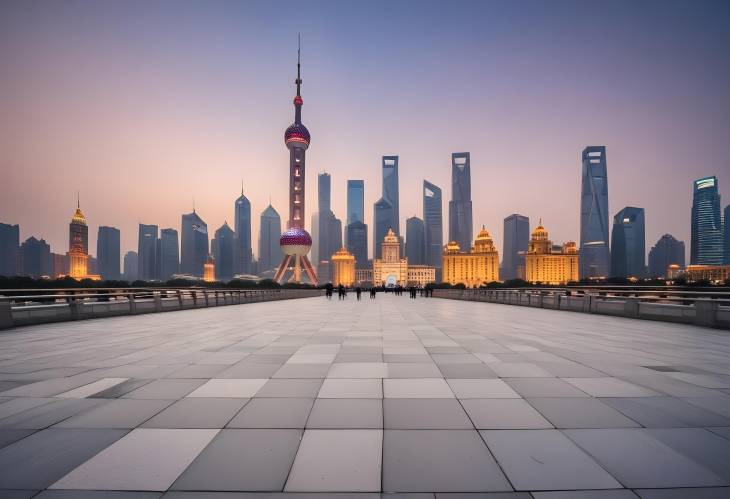 Shanghai Famous Bund and Modern Skyline at Dusk A View from the City Square