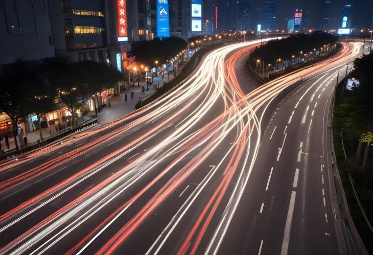 Shanghai Nights Captivating Light Trails and Urban Energy