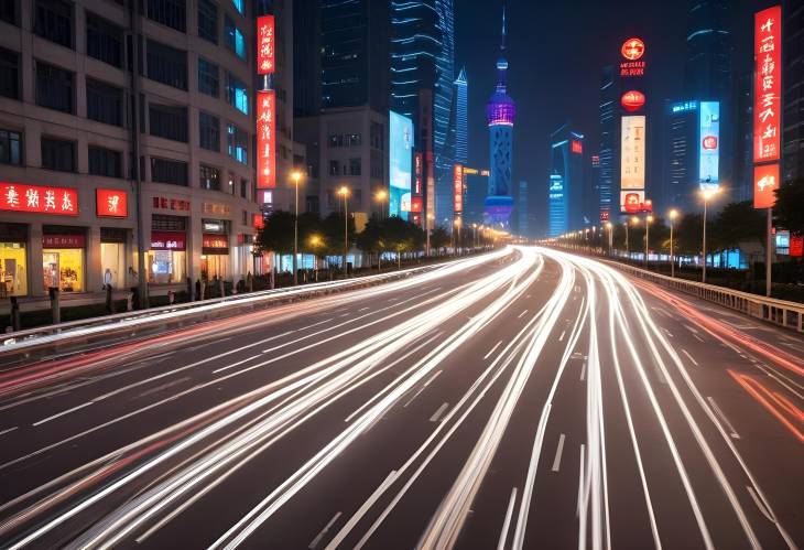 Shanghai Street Lights A Symphony of Light Trails and Urban Views