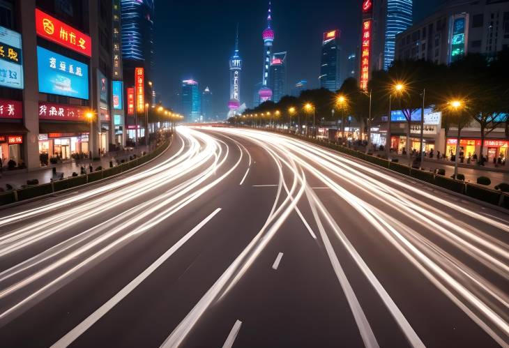 Shanghai Streets After Dark Beautiful Light Trails and Cityscapes