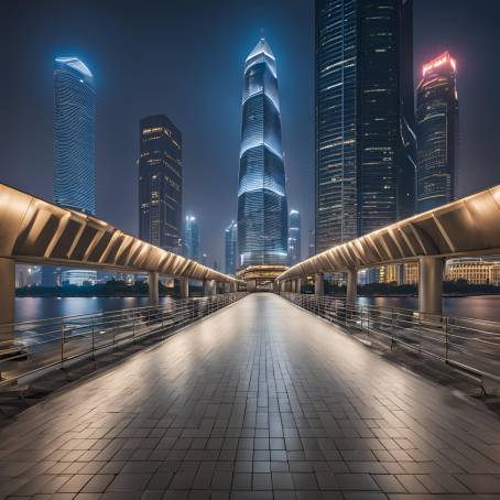 Shanghais Empty Square and Bridge A Quiet Night Under the City Modern Lights