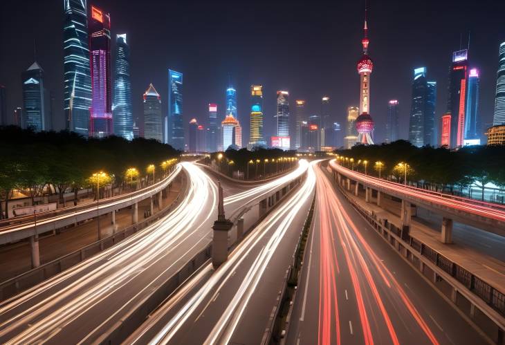 Shanghais Nightlife Captivating Light Trails and Urban Lights