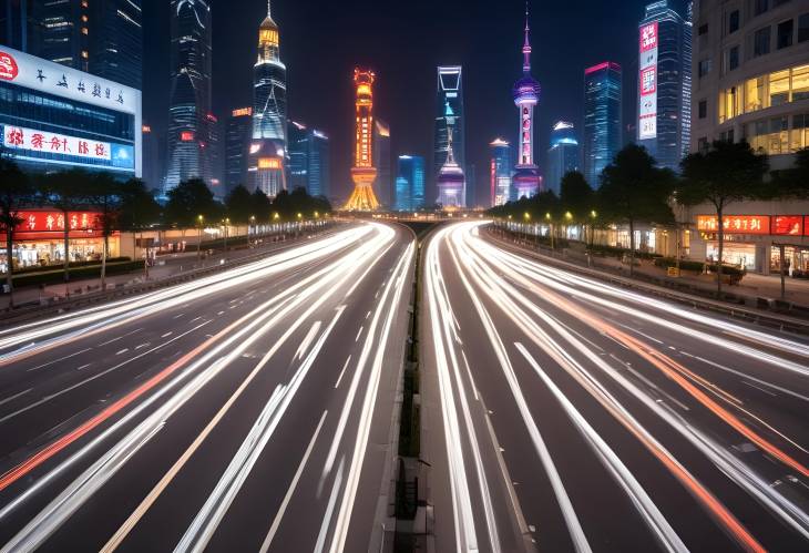 Shanghais Urban Glow Mesmerizing Light Trails on City Streets