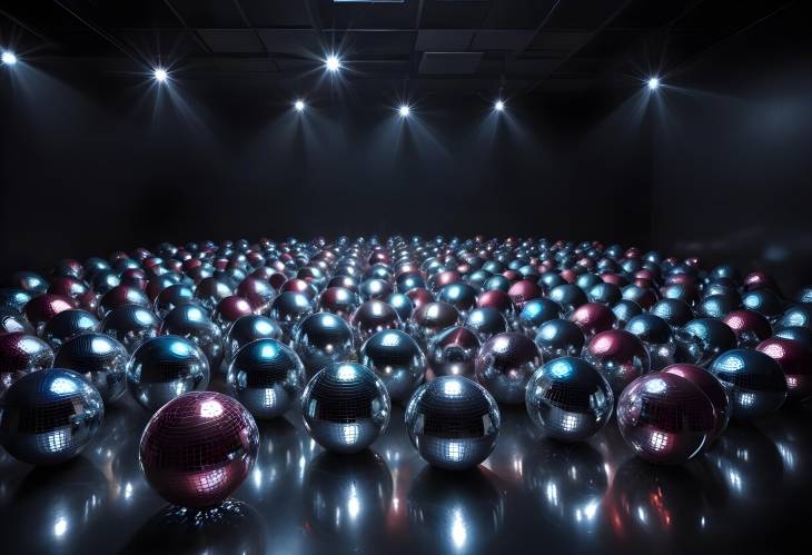 Shiny Disco Balls Reflecting Light in a Dark Room for a High Energy Dance Party