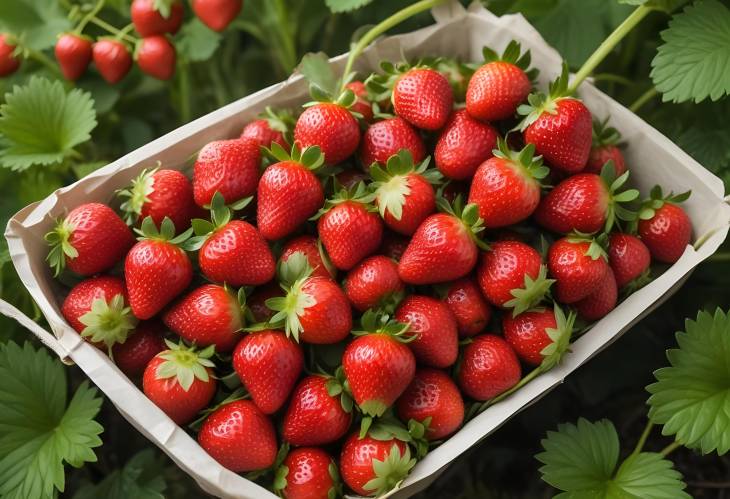 Showcase of Plump Strawberries Attached to Fresh Green Stems