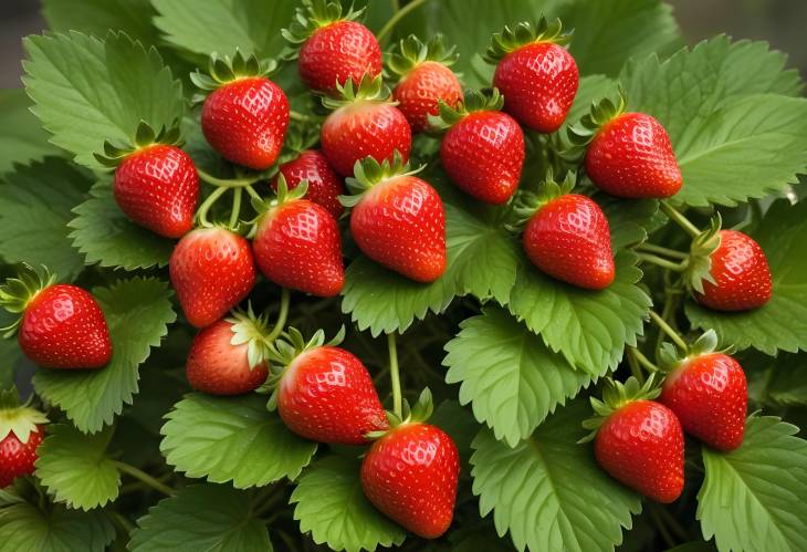 Showcase of Ripe Strawberries Still Attached to Green Stems