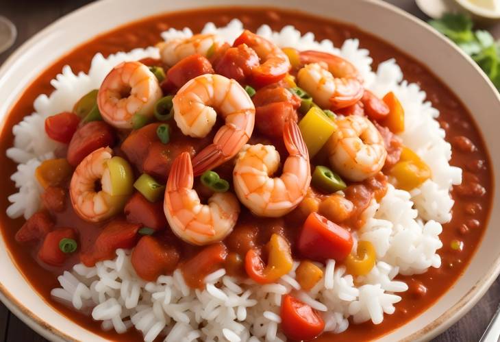 Shrimp Creole  Spicy Shrimp Dish with Savory Tomato Sauce, Bell Peppers, and Onions