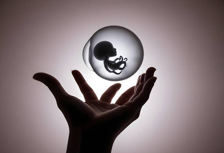 Silhouette of Embryo Held by Woman Hand Early Life and Fertility Concept