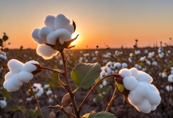 Silhouetted Cotton Plant with Sun Setting Behind