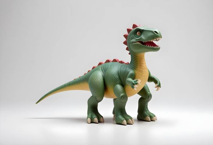 Simple Plastic Dinosaur Toy on White Background Ideal for Copy Space