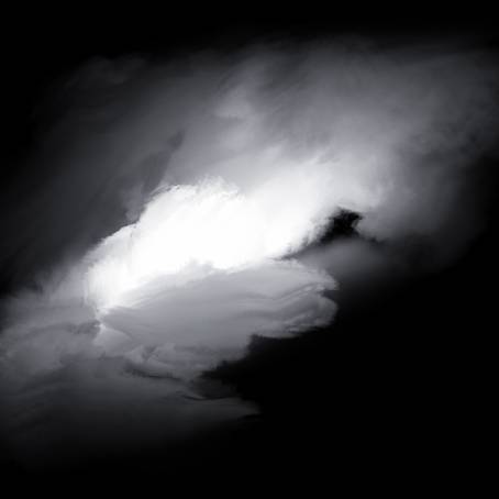 Single Floating Cloud on Black Background, Abstract White Fog and Haze for Design Use