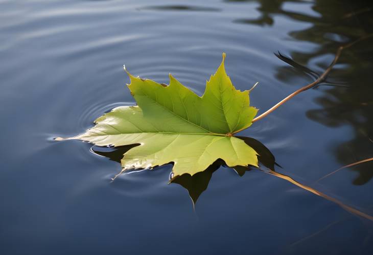 Single Leaf on Still Water Close Up Shot of Natures Calm Beauty