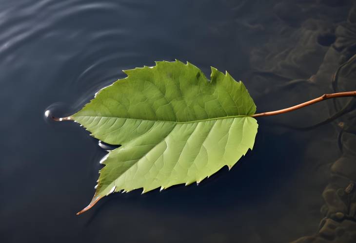 Single Leaf Resting on Calm Water Surface Elegant Nature Close Up