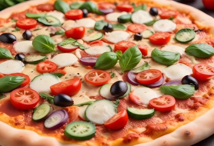 Sizzling Veggie Pizza Close Up of Fresh Ingredients