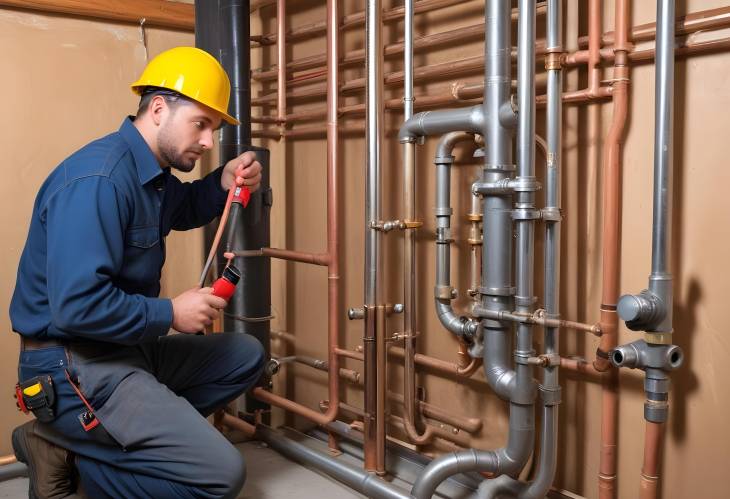 Skilled Pipefitter Installing Heating System Professional HVAC Installation