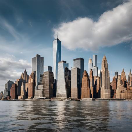 Skyline of Manhattan with Skyscrapers and New York Bay Reflections