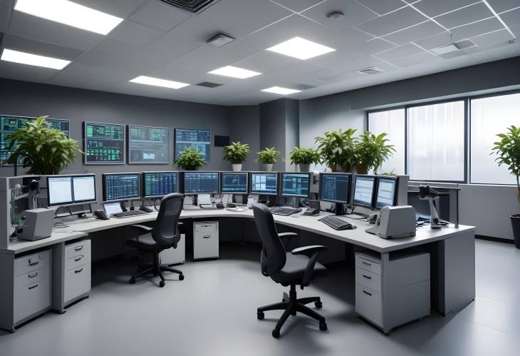 Sleek Modern Control Room with Cutting Edge Tech and Computer Monitors