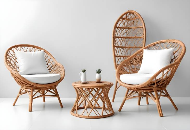 Sleek Rattan Furniture Set on White Background  Perfect for Contemporary Home Decor