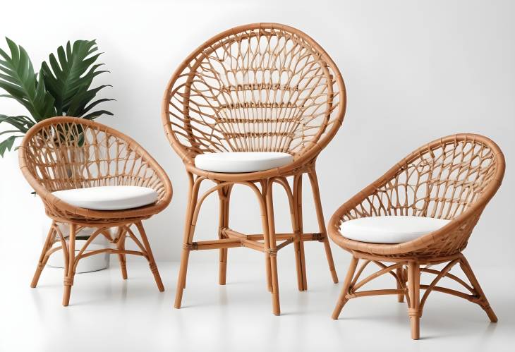 Sleek Set of Rattan Furniture on White Background  Perfect for Elegant and Modern Decor