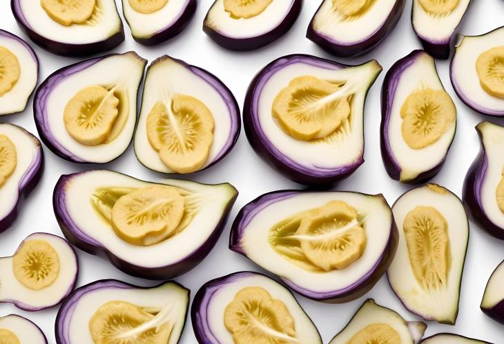 Sliced Eggplant Isolated on White Background Fresh and Vibrant Vegetable